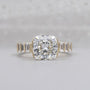 East west cushion cut engagement ring yellow gold