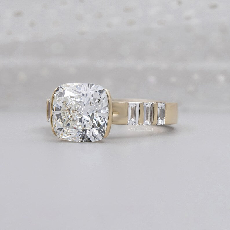 Yellow gold east west engagement ring close-up