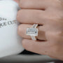 Top view of yellow gold emerald cut engagement ring