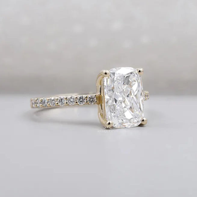 Yellow gold cushion cut diamond ring