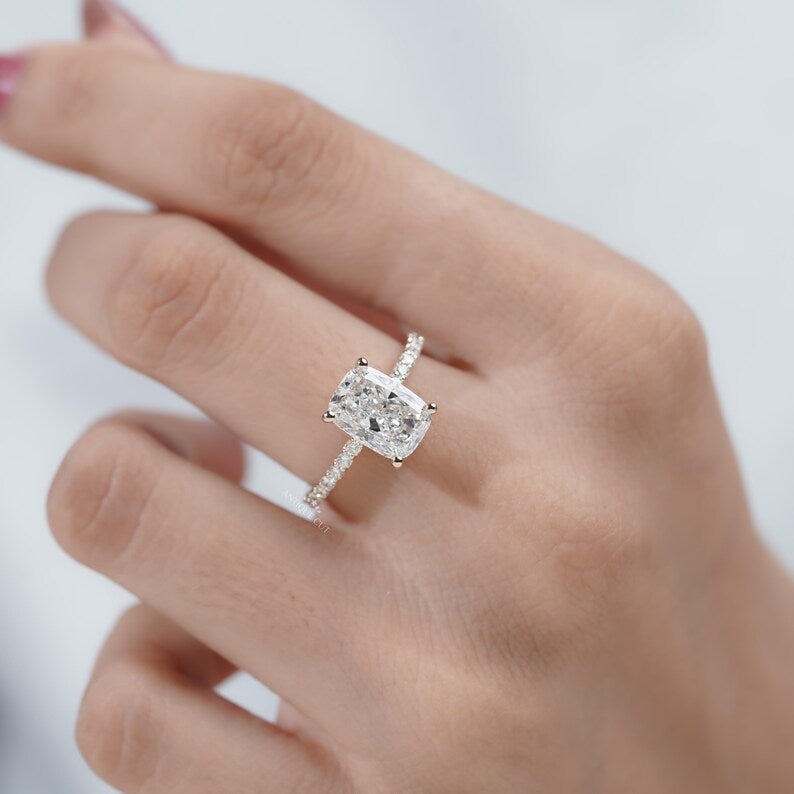 Cushion cut lab grown diamond engagement ring