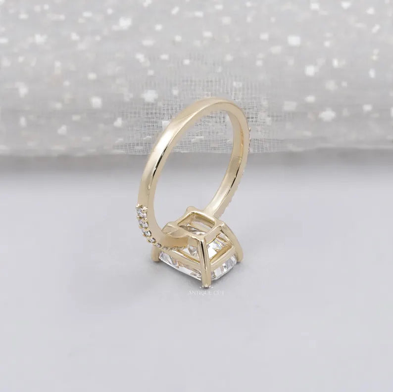 Lab grown cushion cut diamond ring