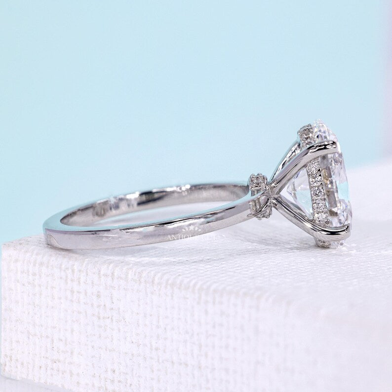 Oval Diamond Hidden Halo Engagement Ring in White Gold