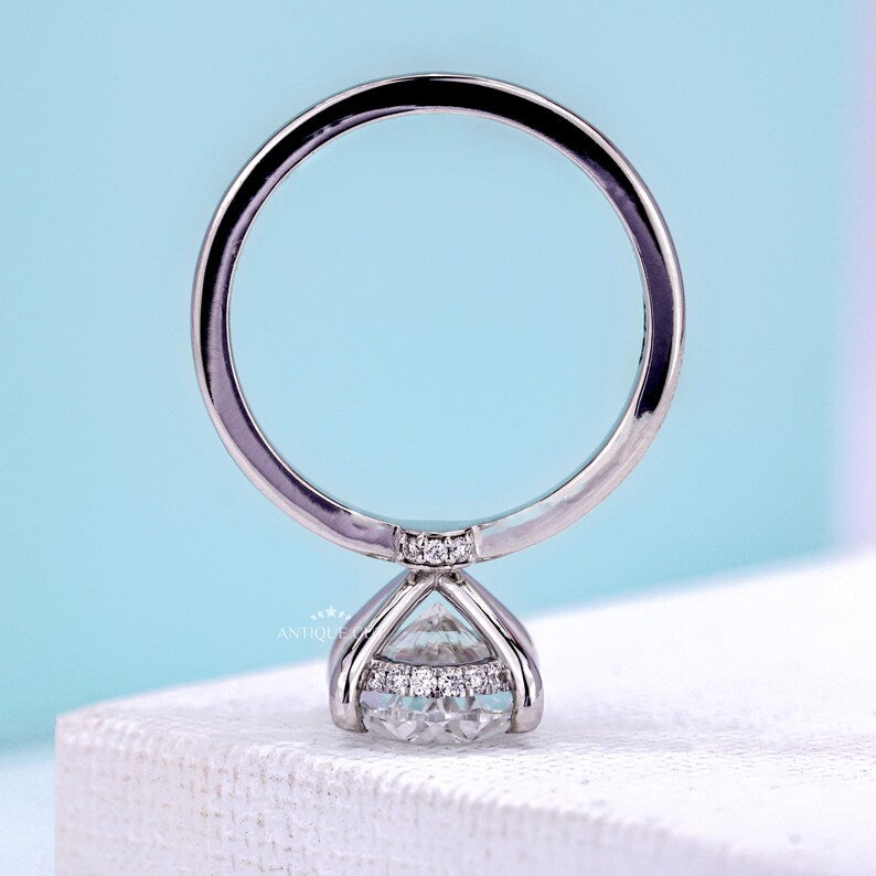 Oval Diamond Hidden Halo Engagement Ring in White Gold