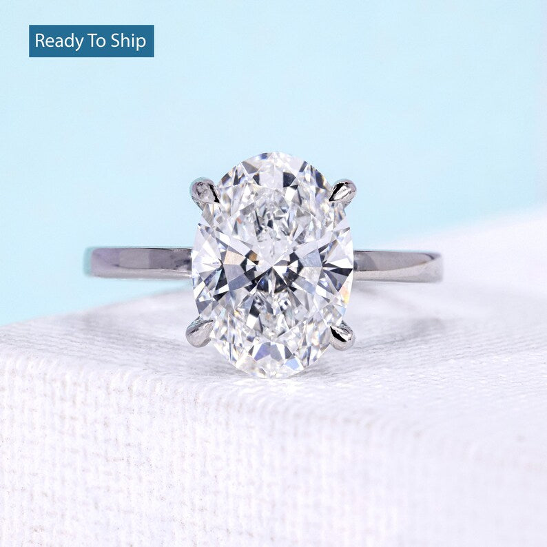 Oval Diamond Hidden Halo Engagement Ring in White Gold