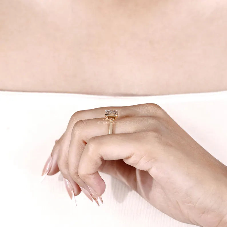 East West Radiant Cut Diamond With Half Bezel Setting | Lab Grown Engagement Design