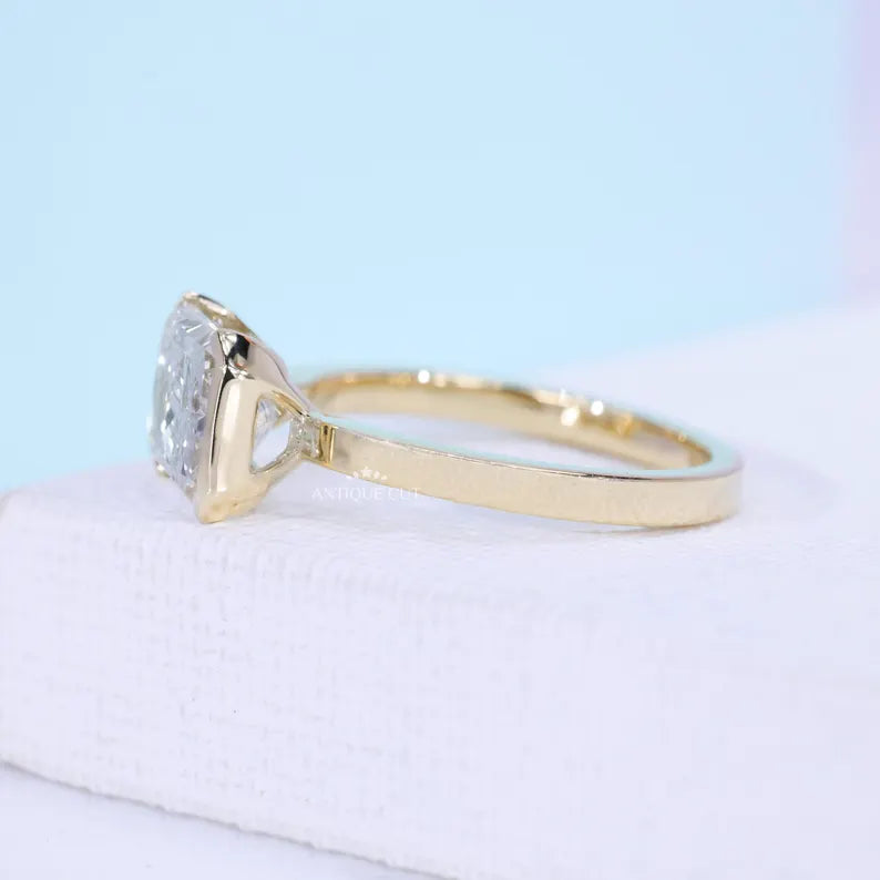 East West Radiant Cut Diamond With Half Bezel Setting | Lab Grown Engagement Design