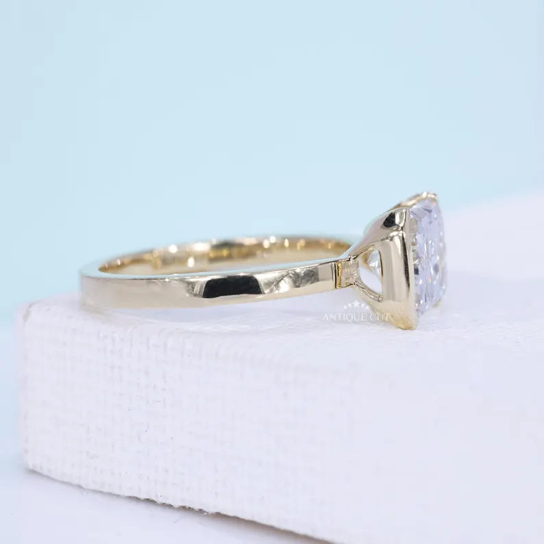 East West Radiant Cut Diamond With Half Bezel Setting | Lab Grown Engagement Design