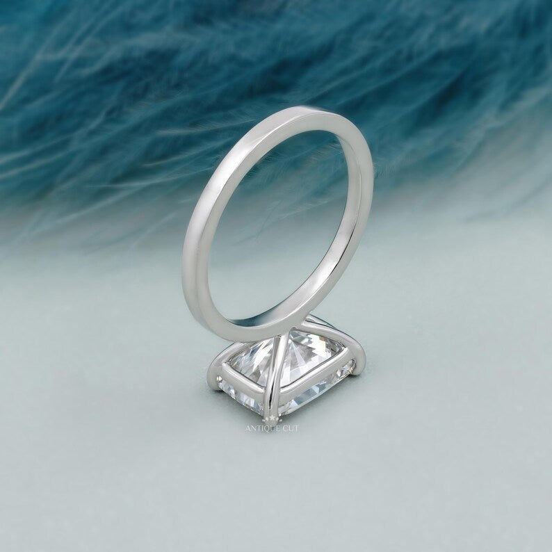 East-West Cushion Cut Lab Grown Diamond Solitaire Engagement Ring in White Gold | Proposal Ring for Her