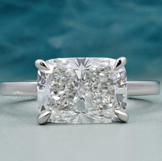 East-West Cushion Cut Lab Grown Diamond Solitaire Engagement Ring in White Gold