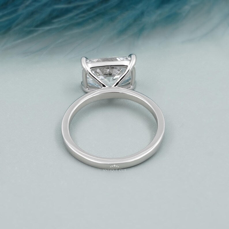 East-West Cushion Cut Lab Grown Diamond Solitaire Engagement Ring in White Gold | Proposal Ring for Her