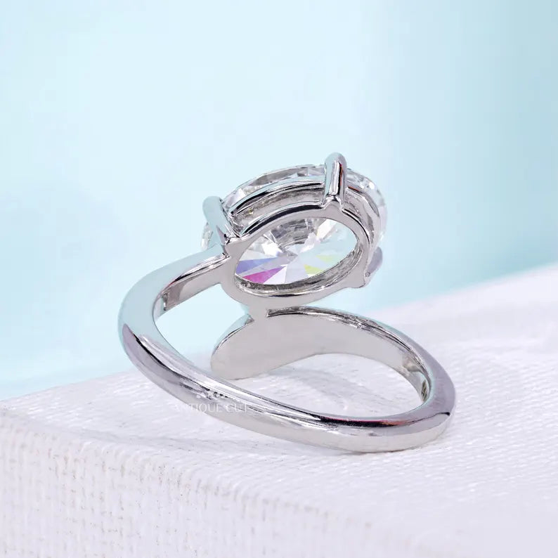 Oval Diamond Center With White Gold Bypass Solitaire Design | Lab Grown Bridal Engagement Jewelry With Elegant Prong Setting