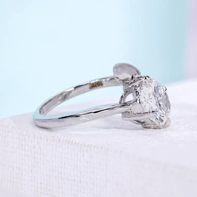 Oval Diamond Center With White Gold Bypass Solitaire Design | Lab Grown Bridal Engagement Jewelry With Elegant Prong Setting