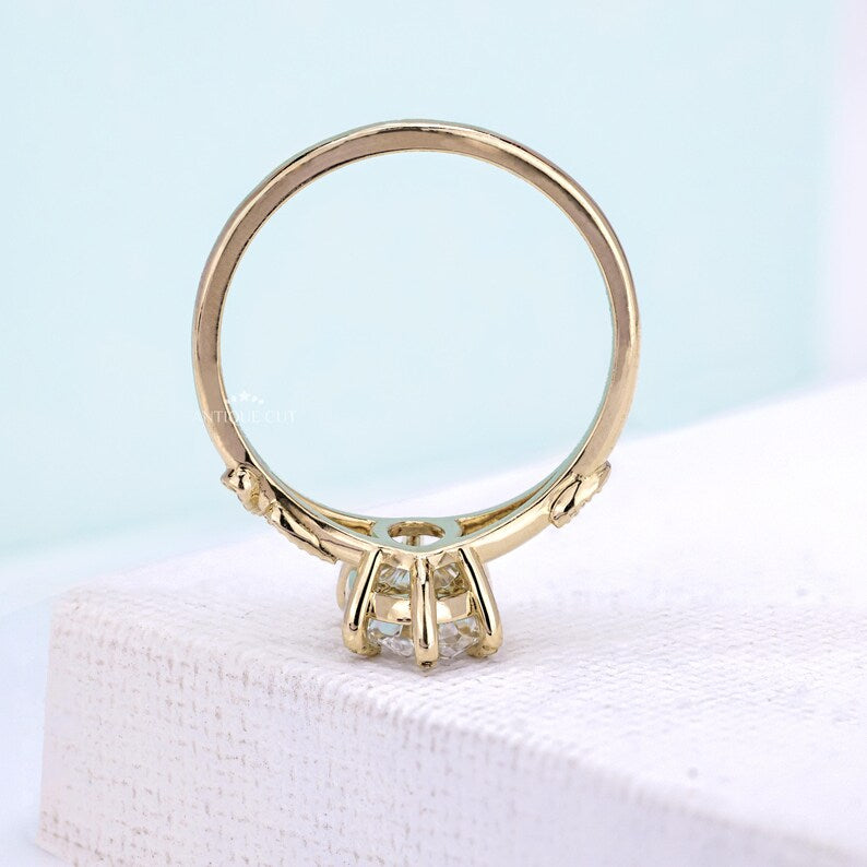 Antiquecut lab grown diamond ring with botanical design
