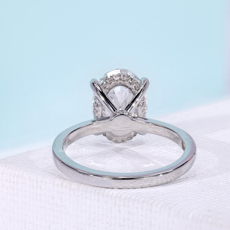 Oval Diamond Hidden Halo Engagement Ring in White Gold