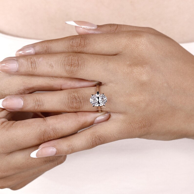 Oval Diamond Hidden Halo Engagement Ring in White Gold