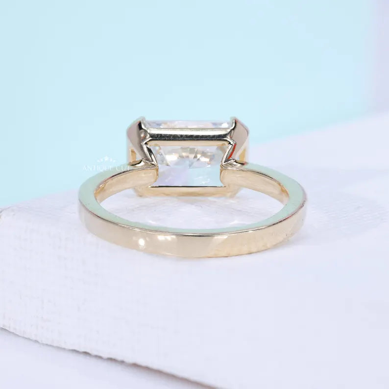 East West Radiant Cut Diamond With Half Bezel Setting | Lab Grown Engagement Design