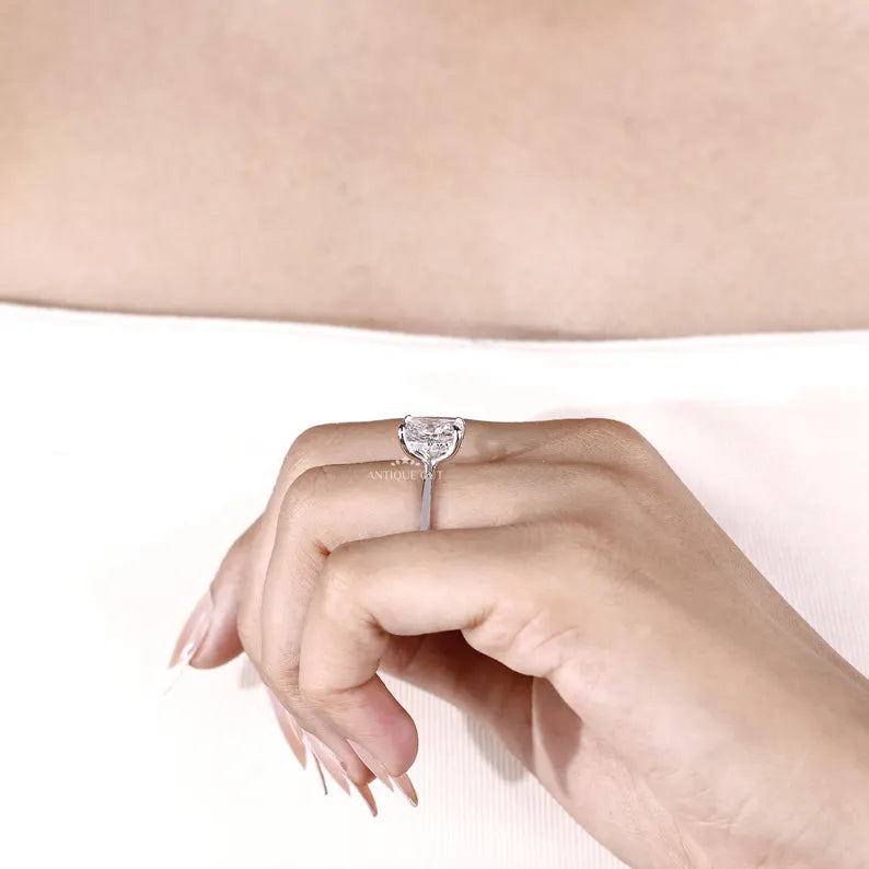 Cushion Cut Hidden Halo Engagement Ring in 14K White Gold | Minimalist Bridal Engagement Ring for Her