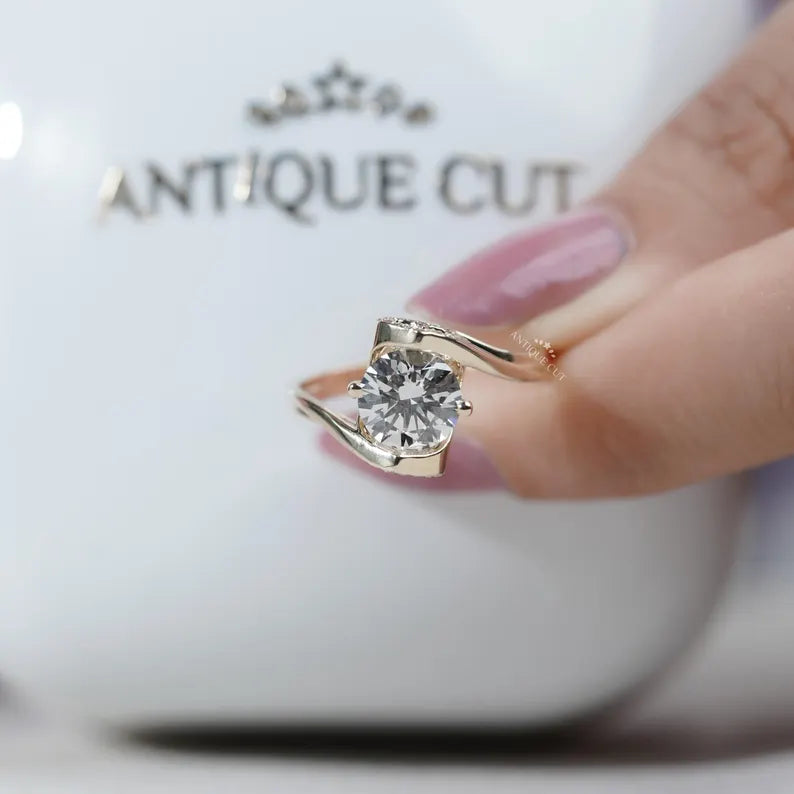 Yellow gold open gallery engagement ring side profile