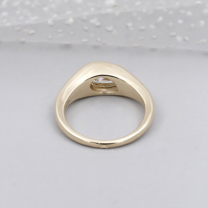 Wide band diamond signet ring with polished finish