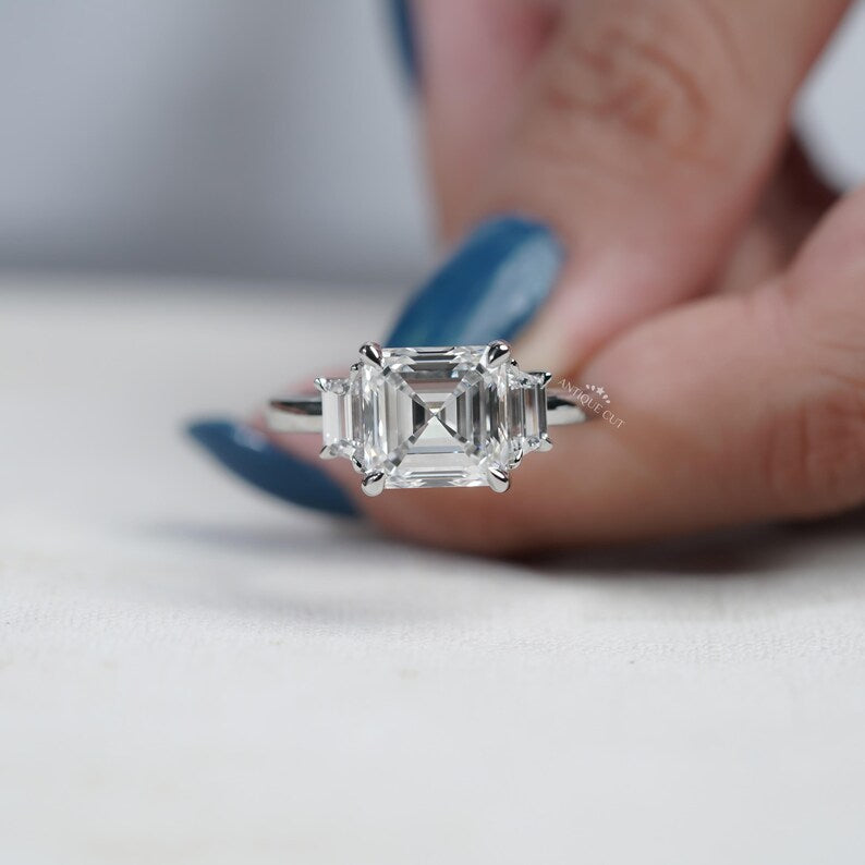 Classic White Gold Engagement Ring Featuring Square Emerald Cut Diamond