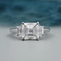 Square Emerald Cut Diamond Engagement Ring with Tapered Baguette Side Stones in White Gold