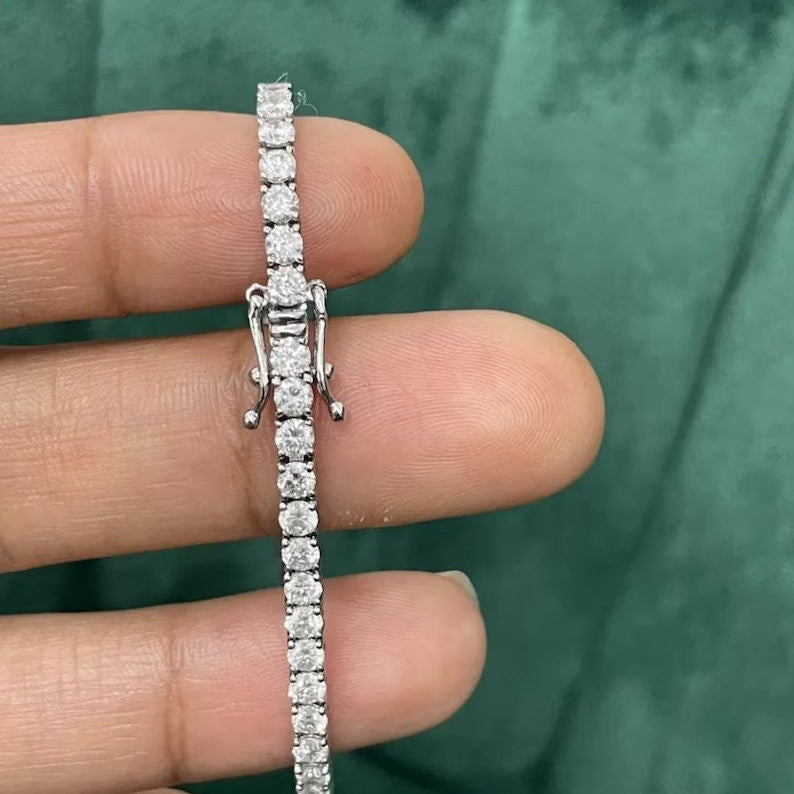 4.00 Carat Round Diamond Tennis Bracelet, Beautiful White Diamond Bracelet, Lab Grown Diamond Bracelet in White Gold, 6" to 7.5" length