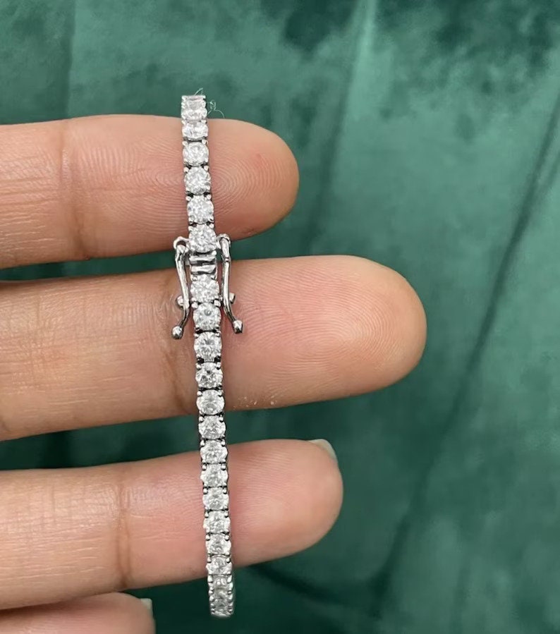4.00 Carat Round Diamond Tennis Bracelet, Beautiful White Diamond Bracelet, Lab Grown Diamond Bracelet in White Gold, 6" to 7.5" length