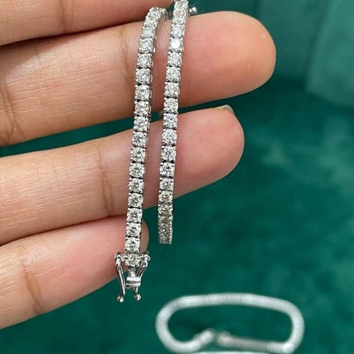 4.00 Carat Round Diamond Tennis Bracelet, Beautiful White Diamond Bracelet, Lab Grown Diamond Bracelet in White Gold, 6" to 7.5" length