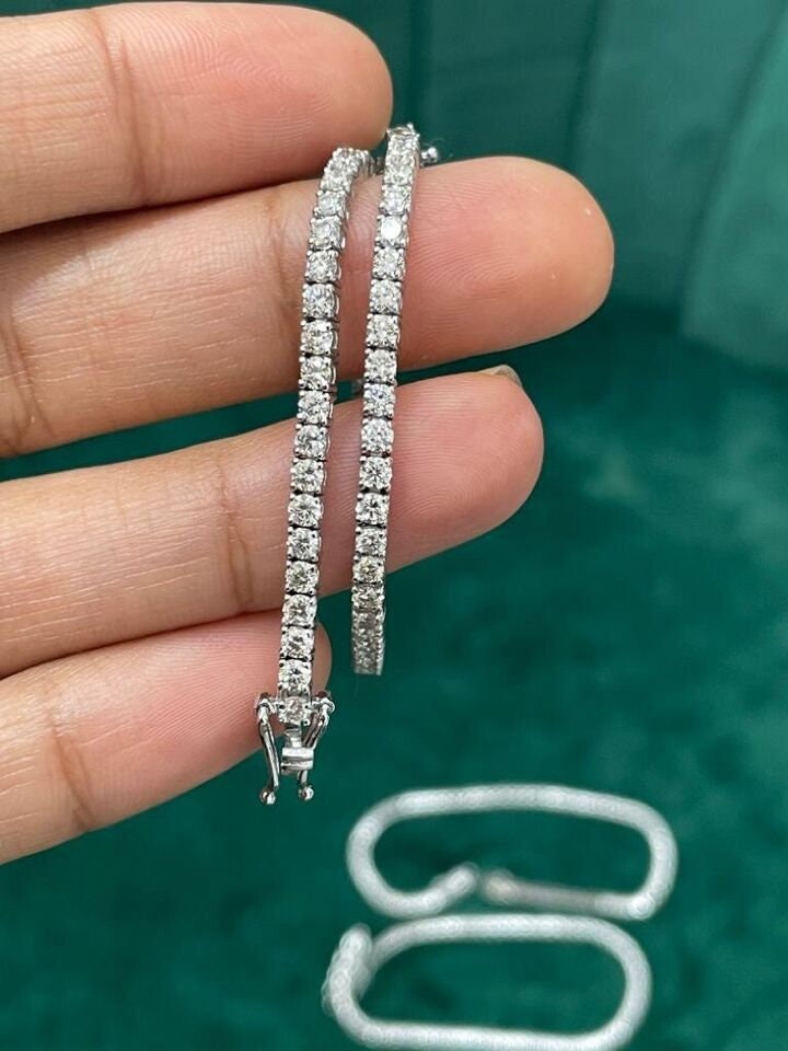 4.00 Carat Round Diamond Tennis Bracelet, Beautiful White Diamond Bracelet, Lab Grown Diamond Bracelet in White Gold, 6" to 7.5" length