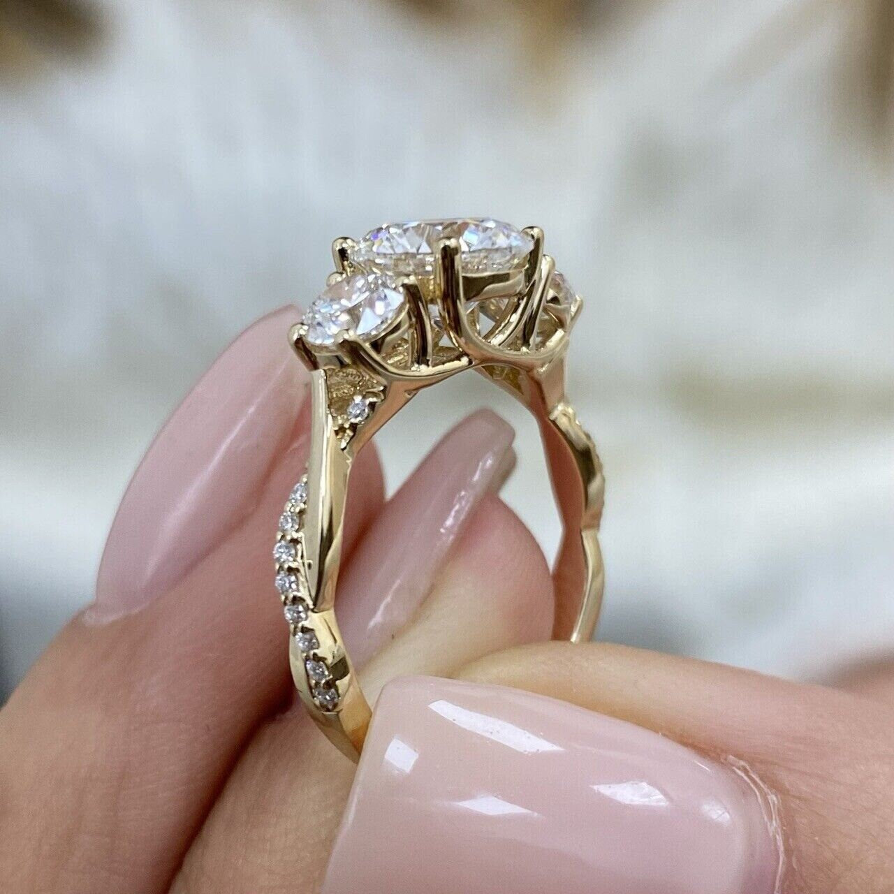 Round 2.50tcw Lab Grown Diamond Three Stone Engagement Ring, EF Color, VS Clarity, IGI Certificate