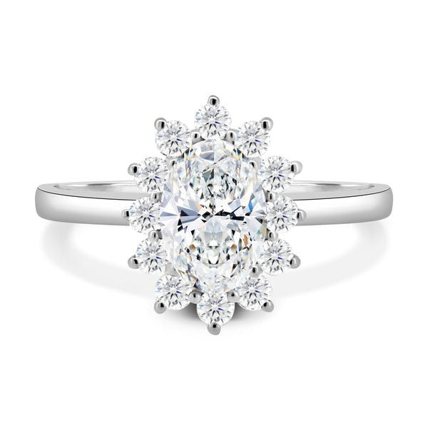 Oval 3.00tcw Lab Grown Diamond Halo Style Engagement ring, D-E-F Color, VVS-VS Clarity - IGI Certificate
