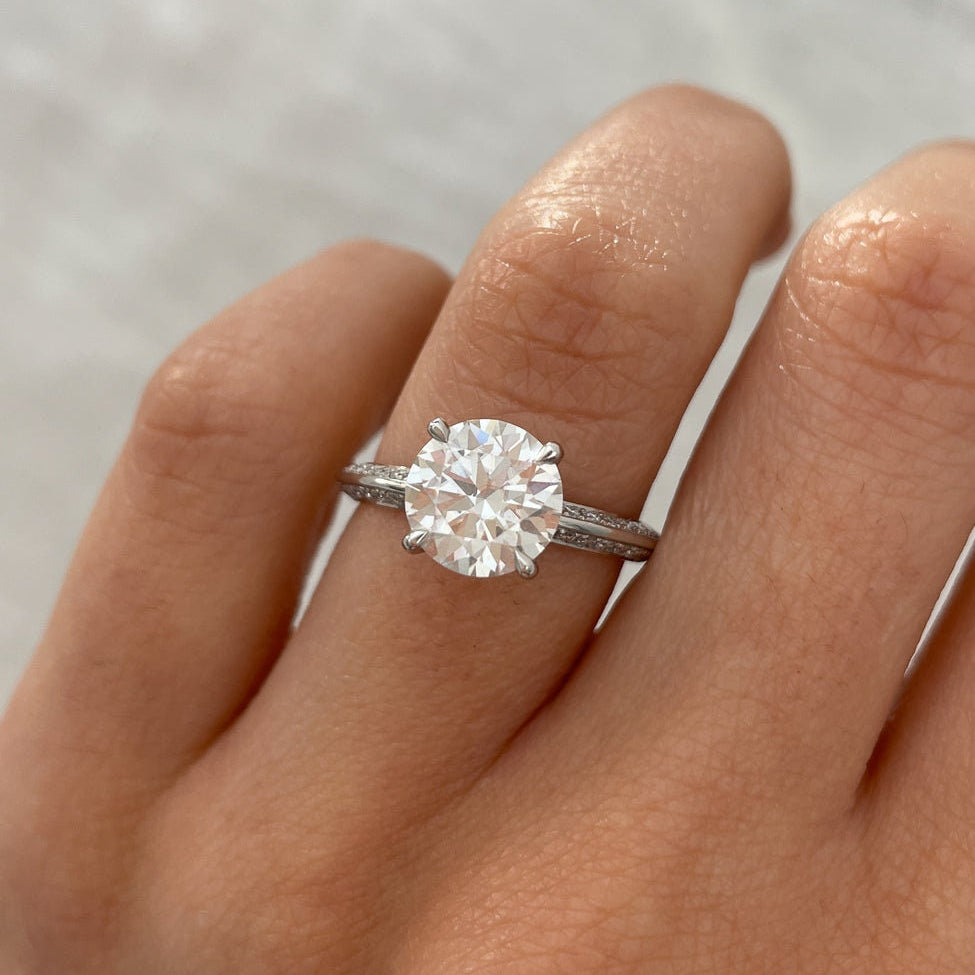 Round 4.80tcw Lab Grown Diamond Pave Solitaire Hidden Halo Engagement Ring,  EF Color, VS Clarity