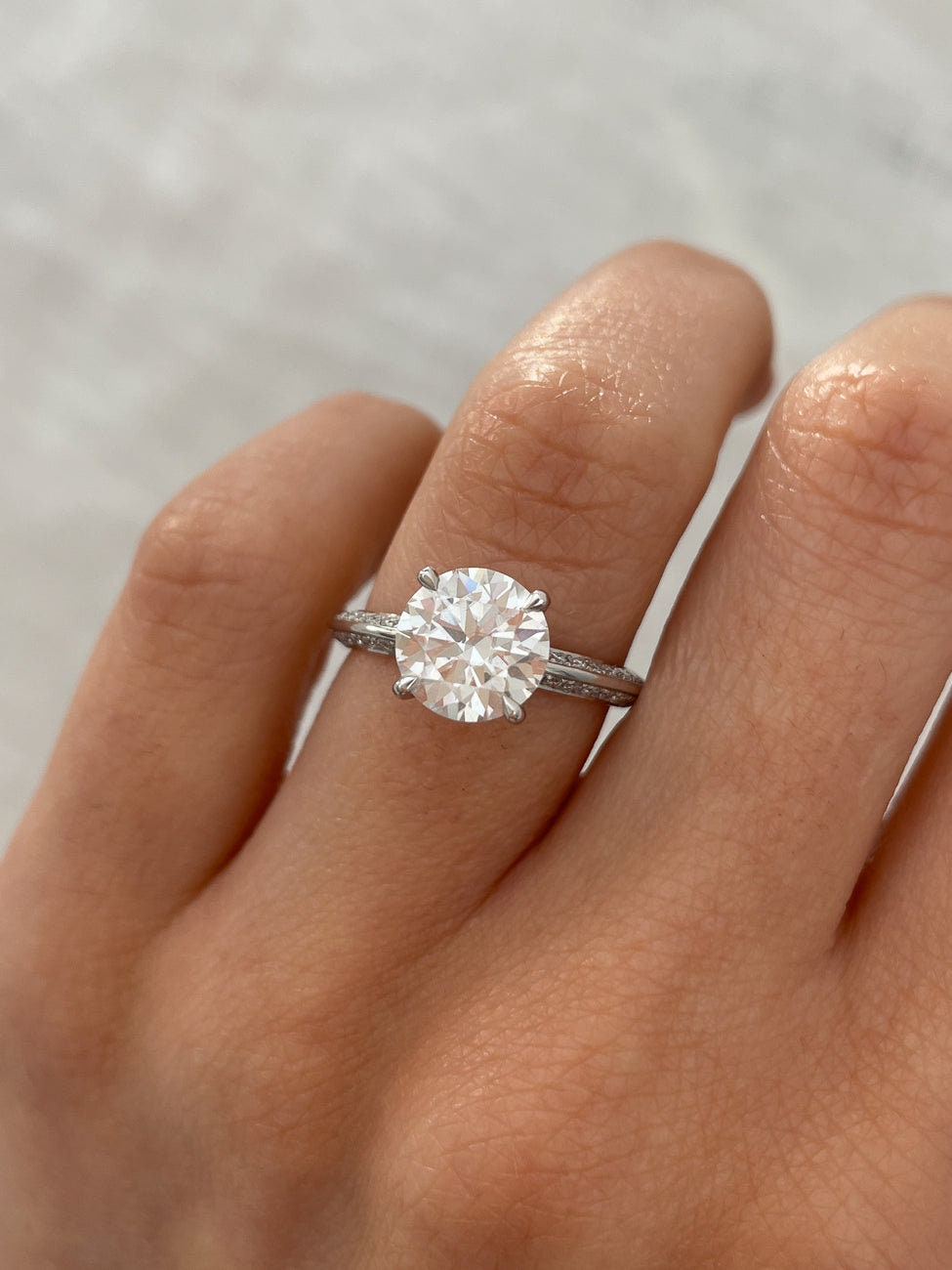 Round 4.80tcw Lab Grown Diamond Pave Solitaire Hidden Halo Engagement Ring,  EF Color, VS Clarity