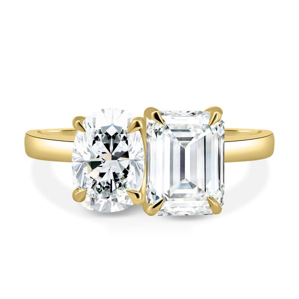 Oval and Emerald 4tcw Lab Grown Diamond Two Tone Toi et Moi Engagement ring, EF Color, VS Clarity