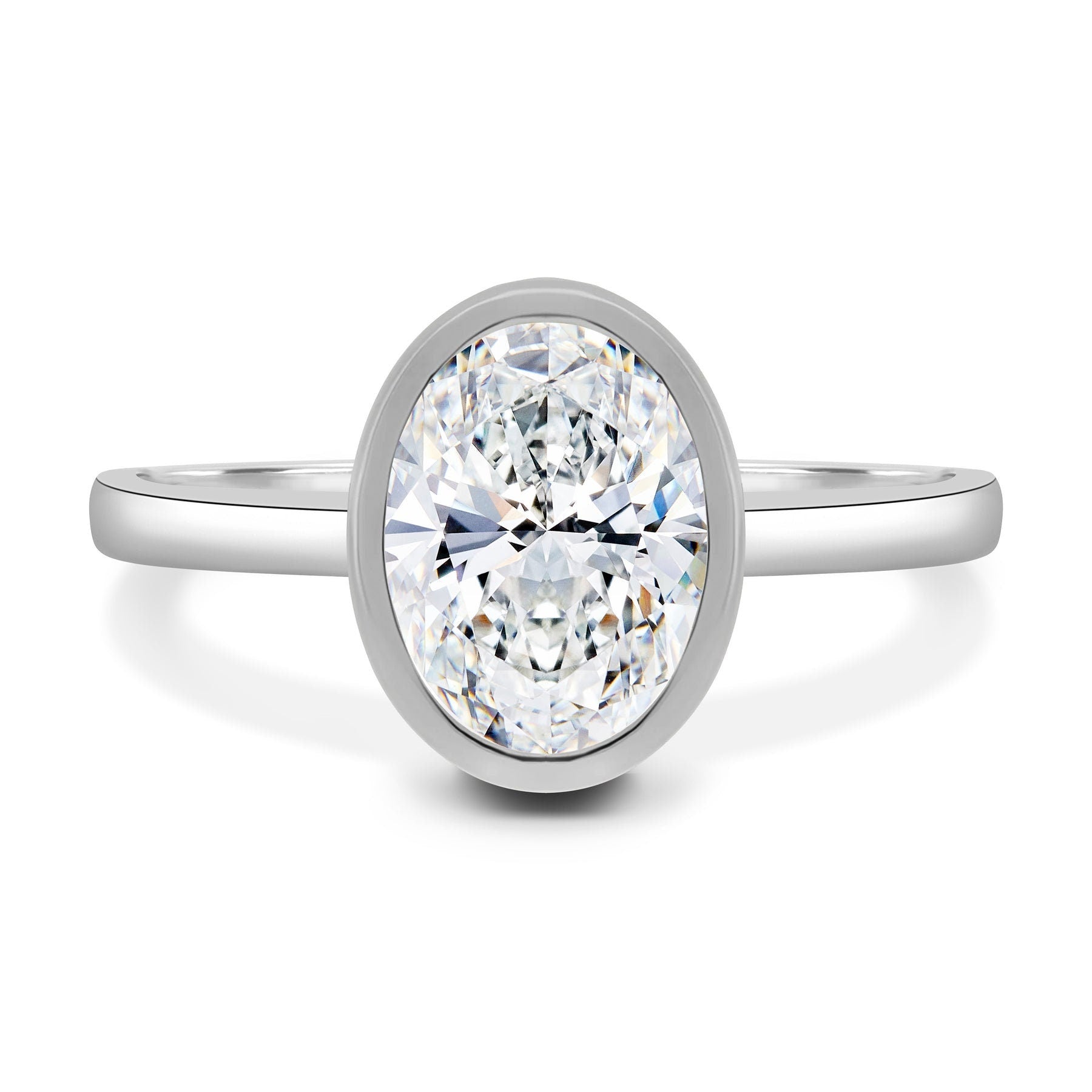 Oval 2.50 Carat Lab Grown Diamond Bezel Set Oval with Cathedral Setting Engagement Ring, D-E-F Color, VVS-VS Clarity
