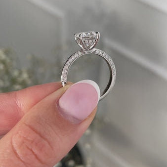 Round 4.80tcw Lab Grown Diamond Pave Solitaire Hidden Halo Engagement Ring,  EF Color, VS Clarity