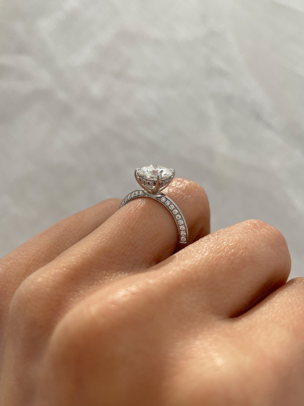 Round 4.80tcw Lab Grown Diamond Pave Solitaire Hidden Halo Engagement Ring,  EF Color, VS Clarity