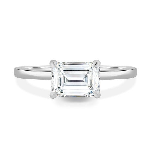 Emerald 2.10tcw Lab Grown Diamond East-West Hidden Halo Engagement Ring, D-E-F Color, VVS-VS Clarity