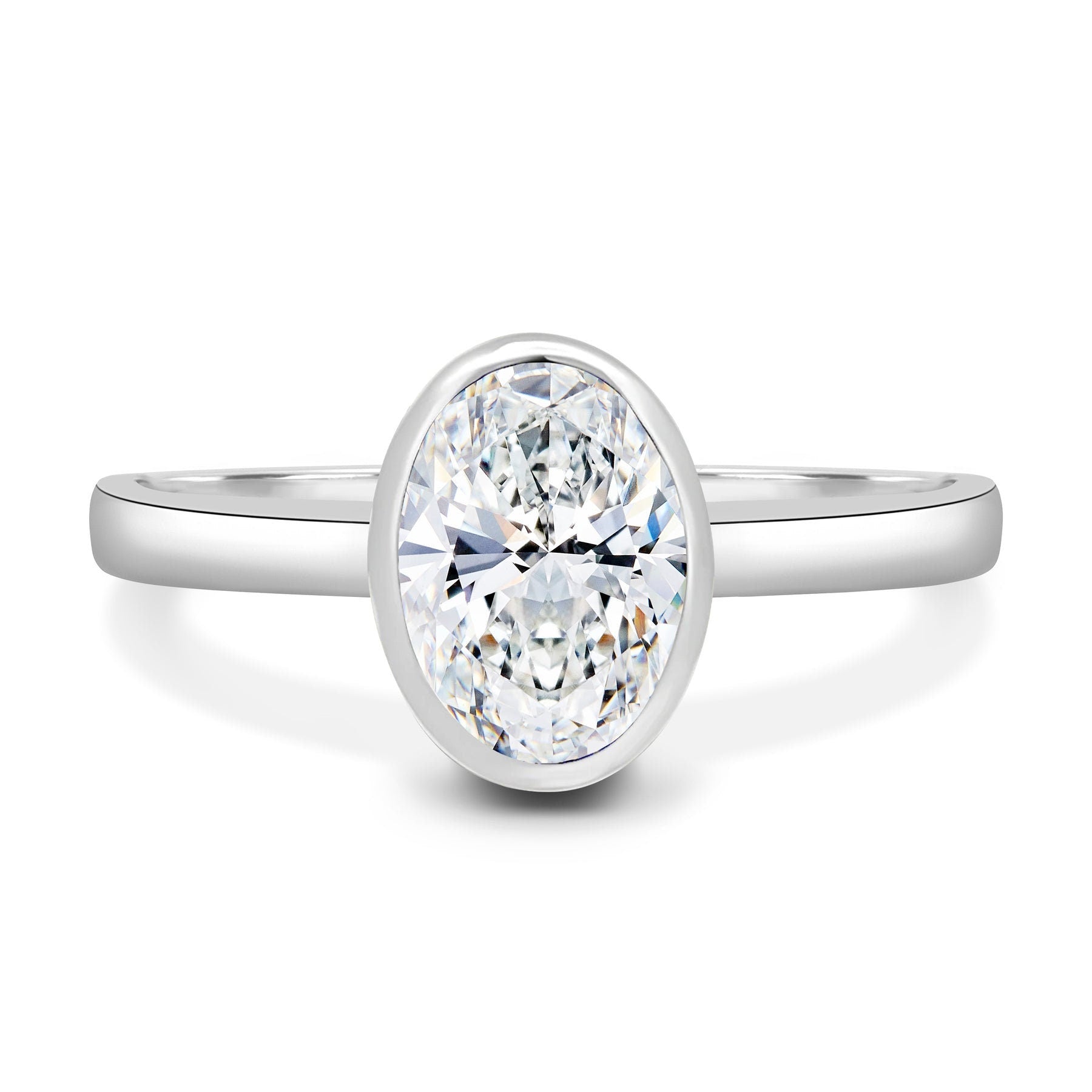 Oval 1.50ct Lab Grown Diamond Bezel Set Engagement Ring, D-E-F Color, VVS-VS Clarity, IGI Certificate