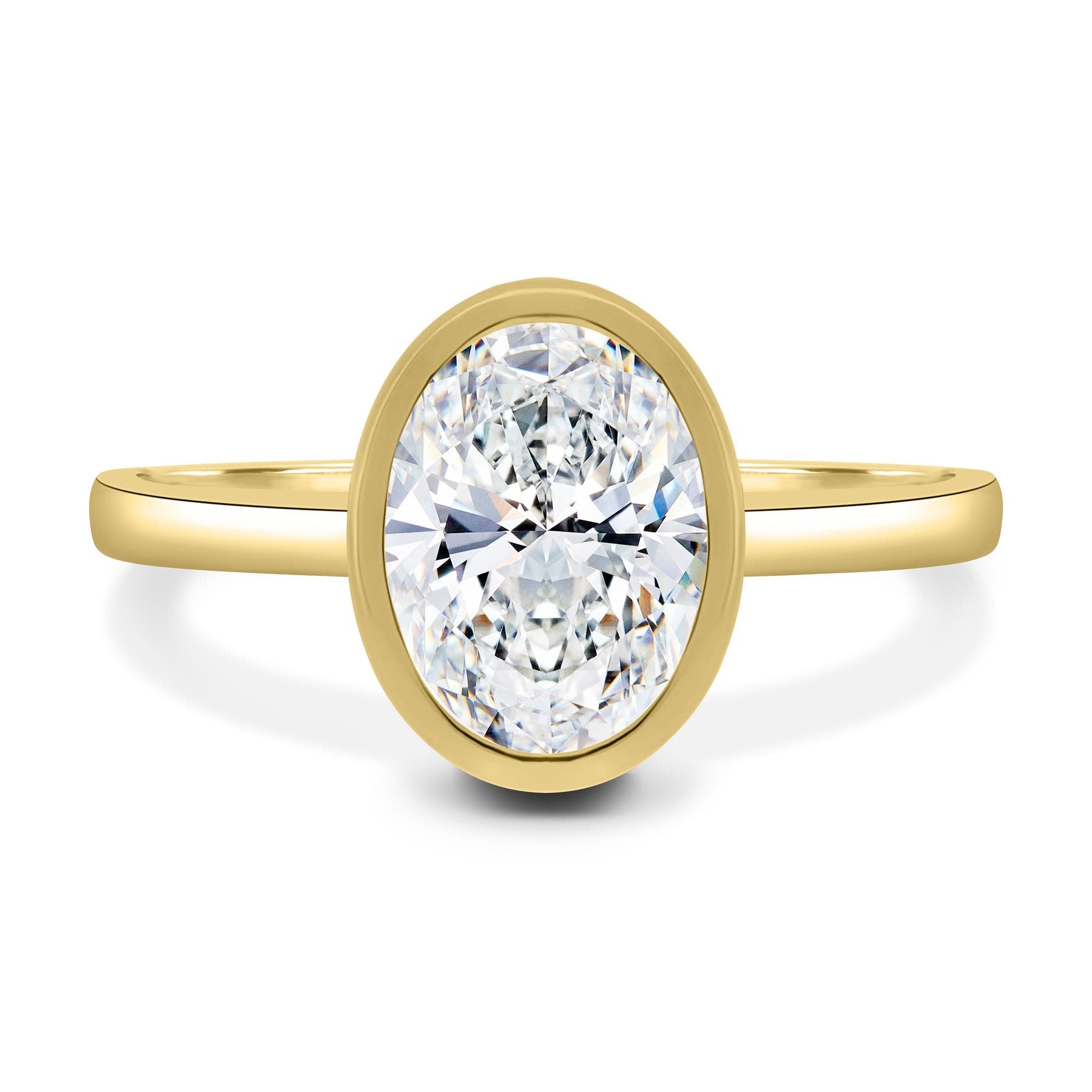 Oval 2.50 Carat Lab Grown Diamond Bezel Set Oval with Cathedral Setting Engagement Ring, D-E-F Color, VVS-VS Clarity