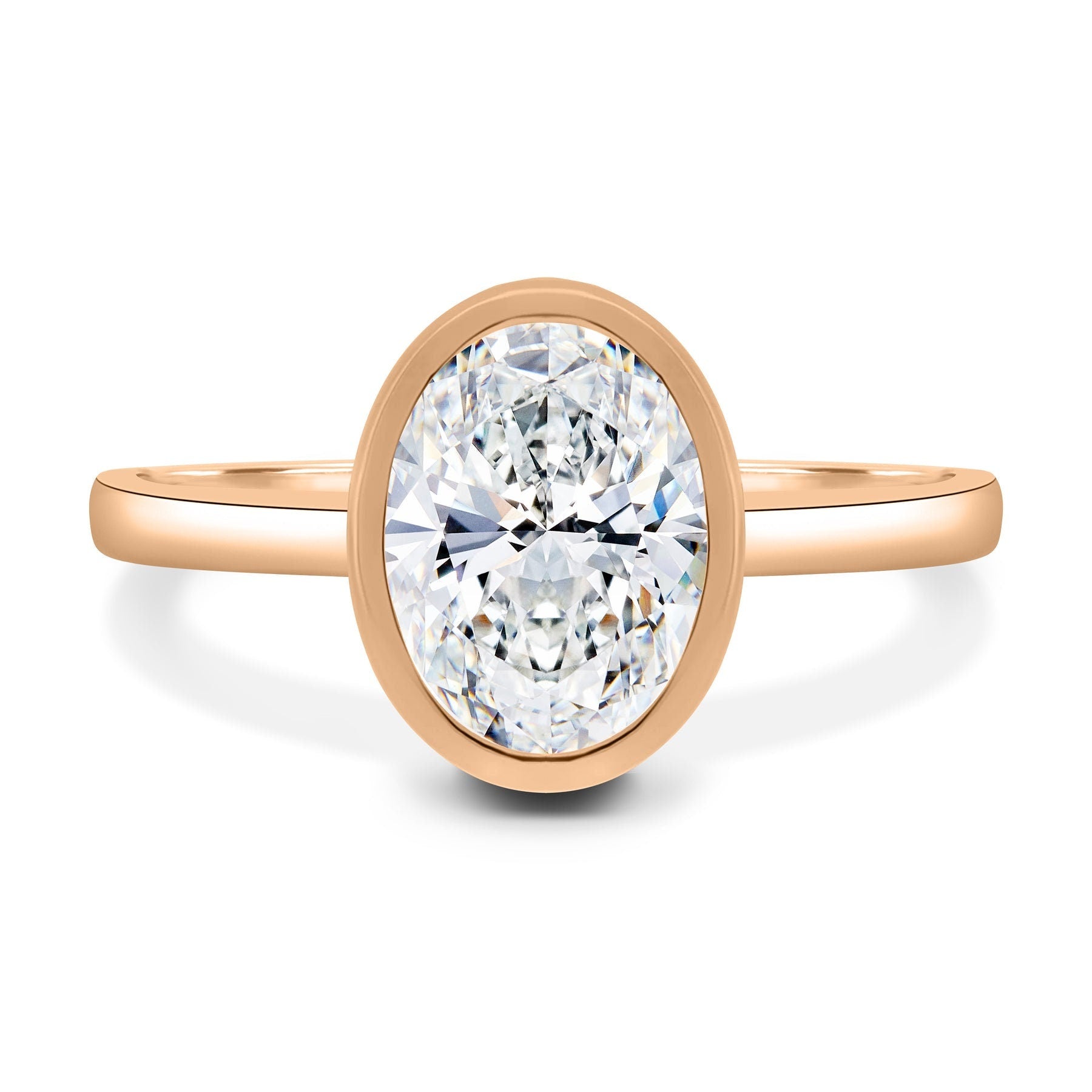 Oval 2.50 Carat Lab Grown Diamond Bezel Set Oval with Cathedral Setting Engagement Ring, D-E-F Color, VVS-VS Clarity