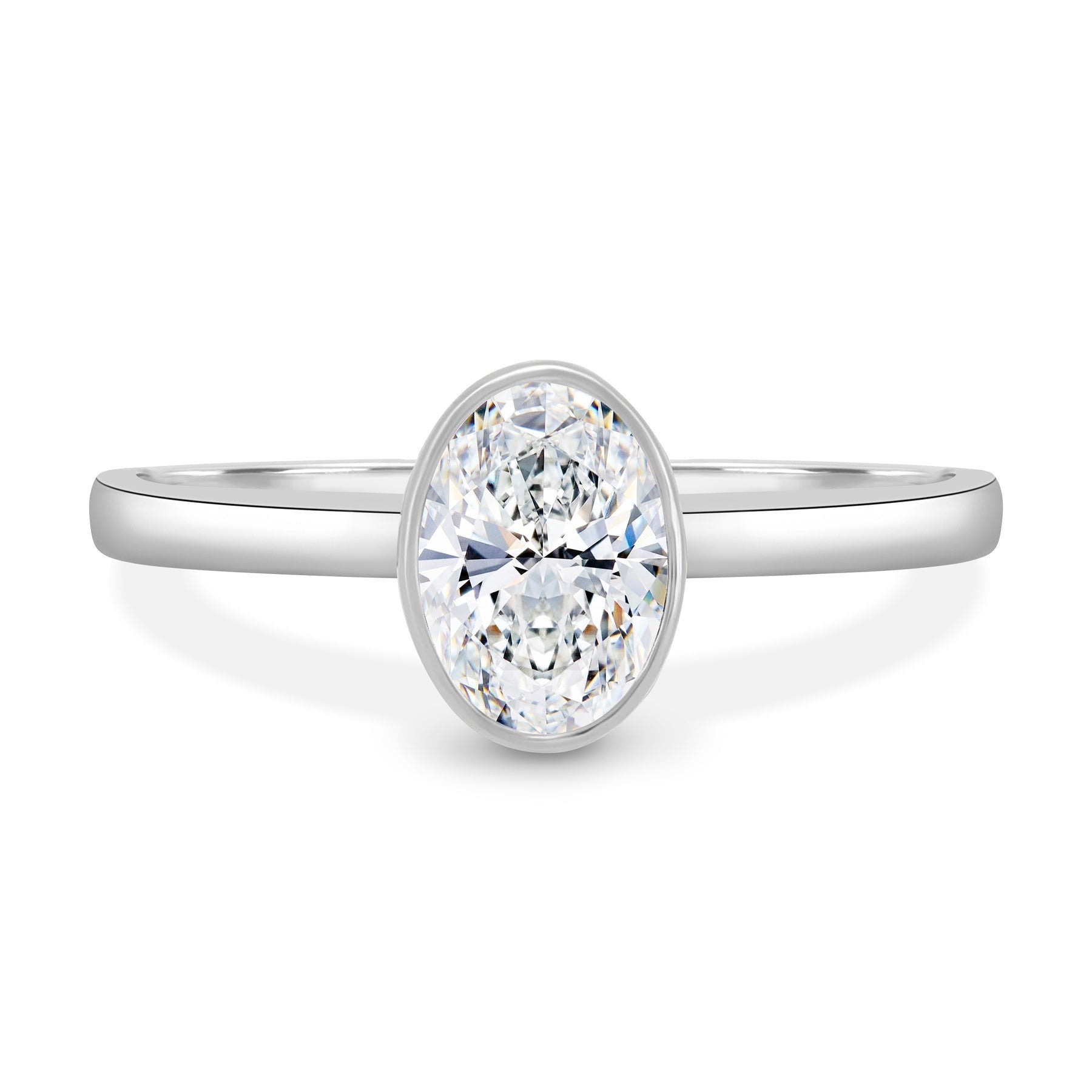 Oval 2.50tcw Bezel Set Lab Grown Diamond Solitaire Engagement Ring, D-E-F color, VVS-VS Clarity, IGI Certificate