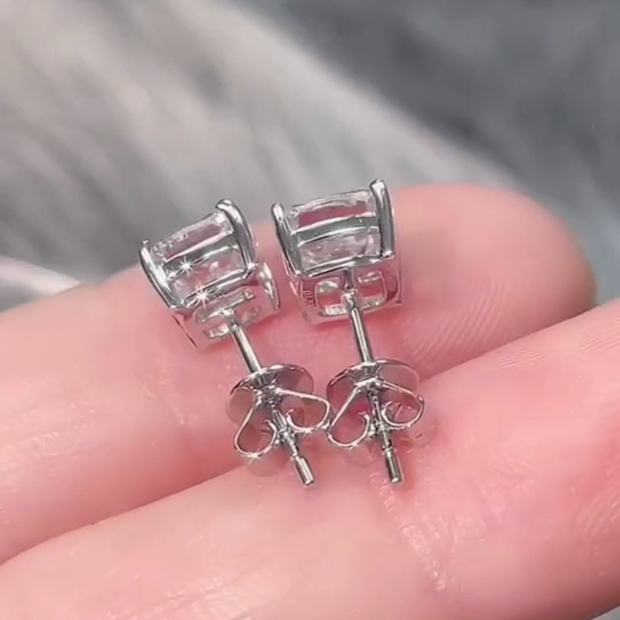 2 tcw Cushion Stud Earring, IGI certified Lab grown diamond 4 prong Earring, with EF color and VS clarity
