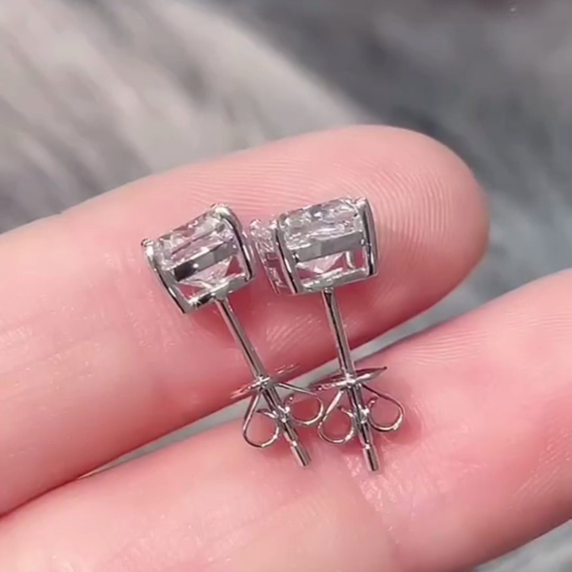 2 tcw Cushion Stud Earring, IGI certified Lab grown diamond 4 prong Earring, with EF color and VS clarity