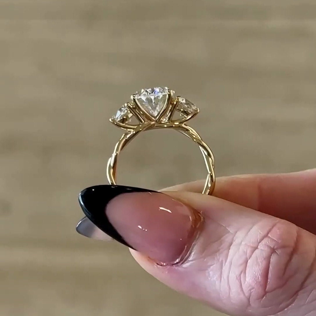 Oval 5.00tcw Lab Grown Diamond Three Stone with Twisted Band, Engagement Ring, EF Color, VS Clarity