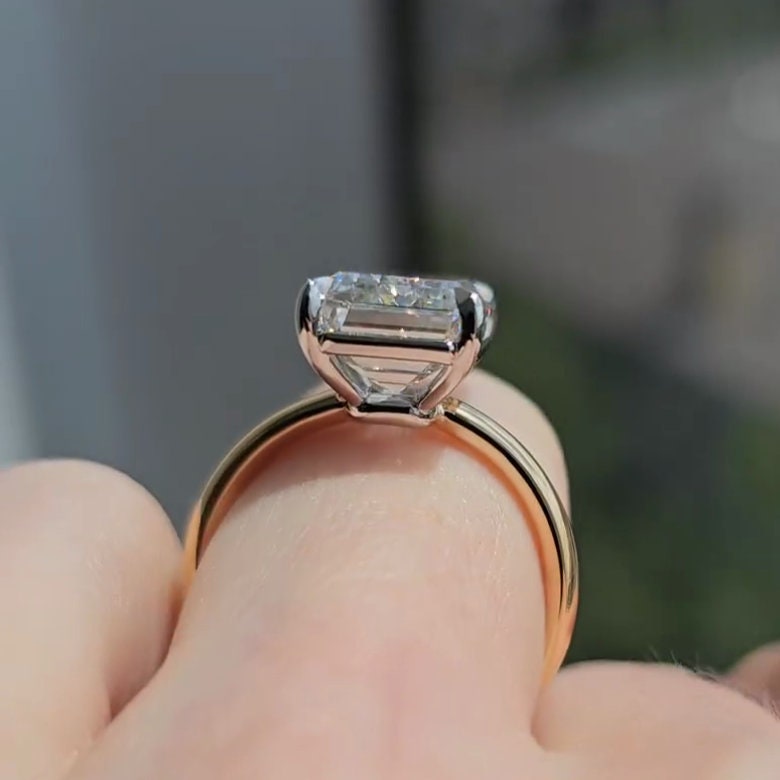 7.00ct Emerald Lab Grown Diamond Engagement Ring | Two-Tone Gold | IGI Certified