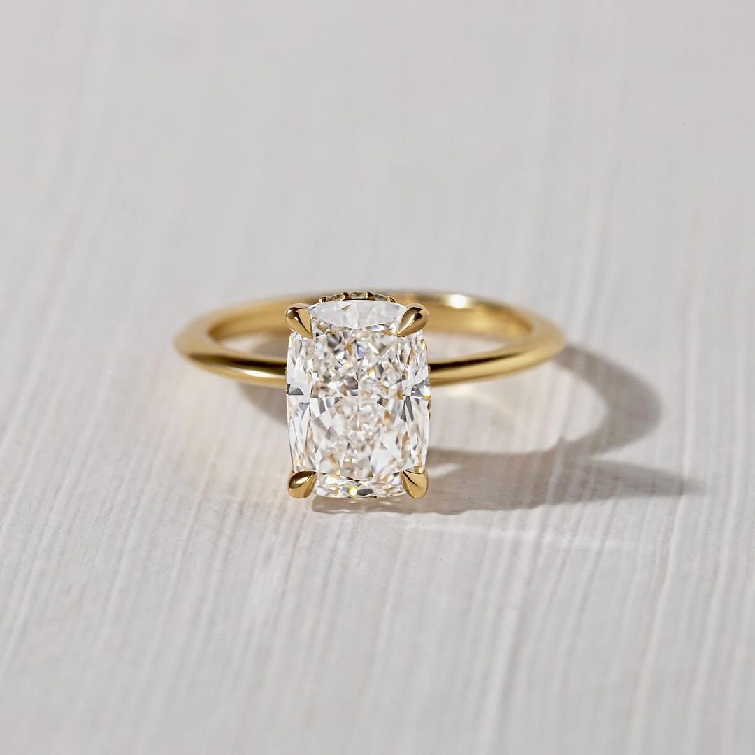 Cushion 2.50ct Lab Grown Diamond Hidden Halo Engagement Ring, D-E-F Color, VVS-VS Clarity