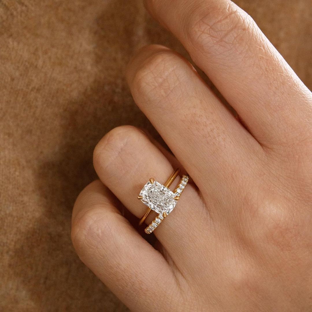 Cushion 2.50ct Lab Grown Diamond Hidden Halo Engagement Ring, DEF Color, VVS-VS Clarity