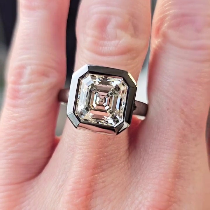 Asscher 5.10ct Lab Grown Diamond Bezel Set Engagement Ring, D-E-F Color, VVS-VS Clarity - IGI Certificate